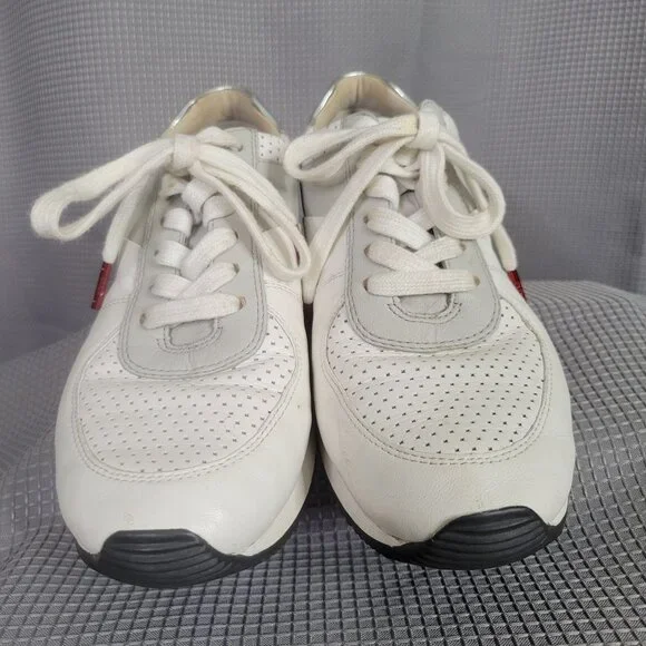 Michael Kors Womens Size 7M Sneakers Allie Perforated Leather Lace-up Gray Red - Picture 7 of 12